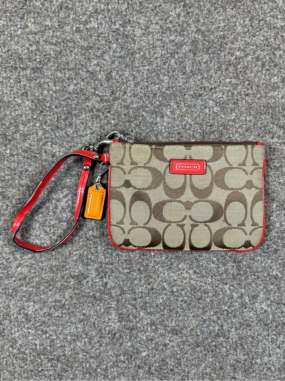 Coach‎ Canvas Signature Monogram Wristlet Zip Wallet Red Patent Leather Trim Y2K